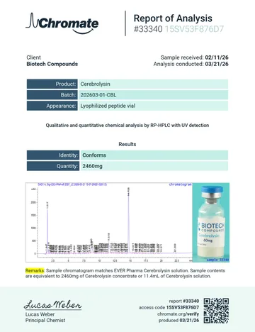 Cerebrolysin Certificate of Analysis, lot 202603-01-CBL